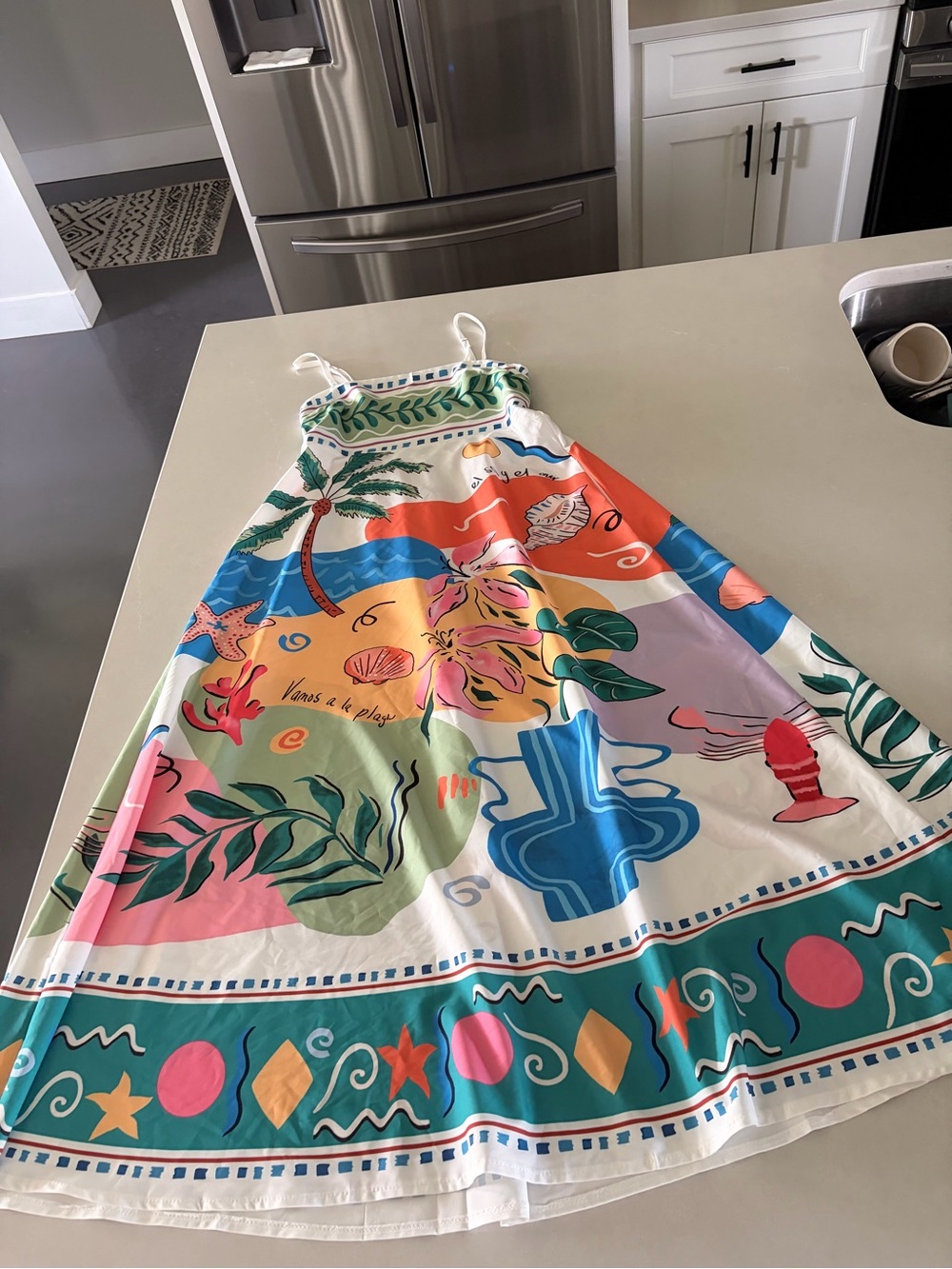Amazon Tropical Print Maxi Dress in White, Blue, Green, Orange - Picture 2 of 2